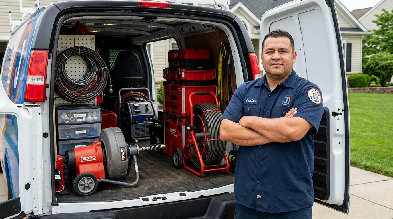 Professional drain cleaning equipment and Johns Plumbing LLC plumber in Stony Point