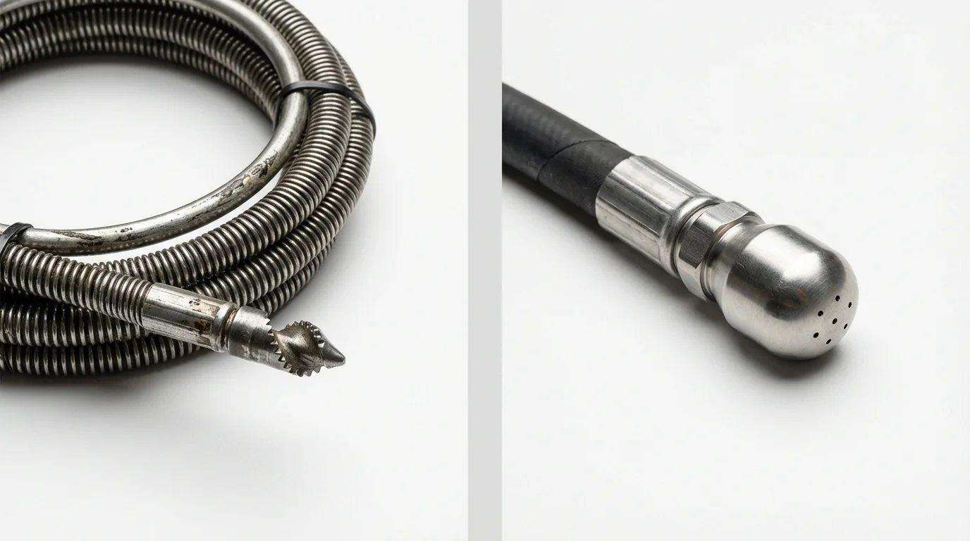 Drain snake cable and hydro jetting nozzle used for drain cleaning in Stony Point, NY
